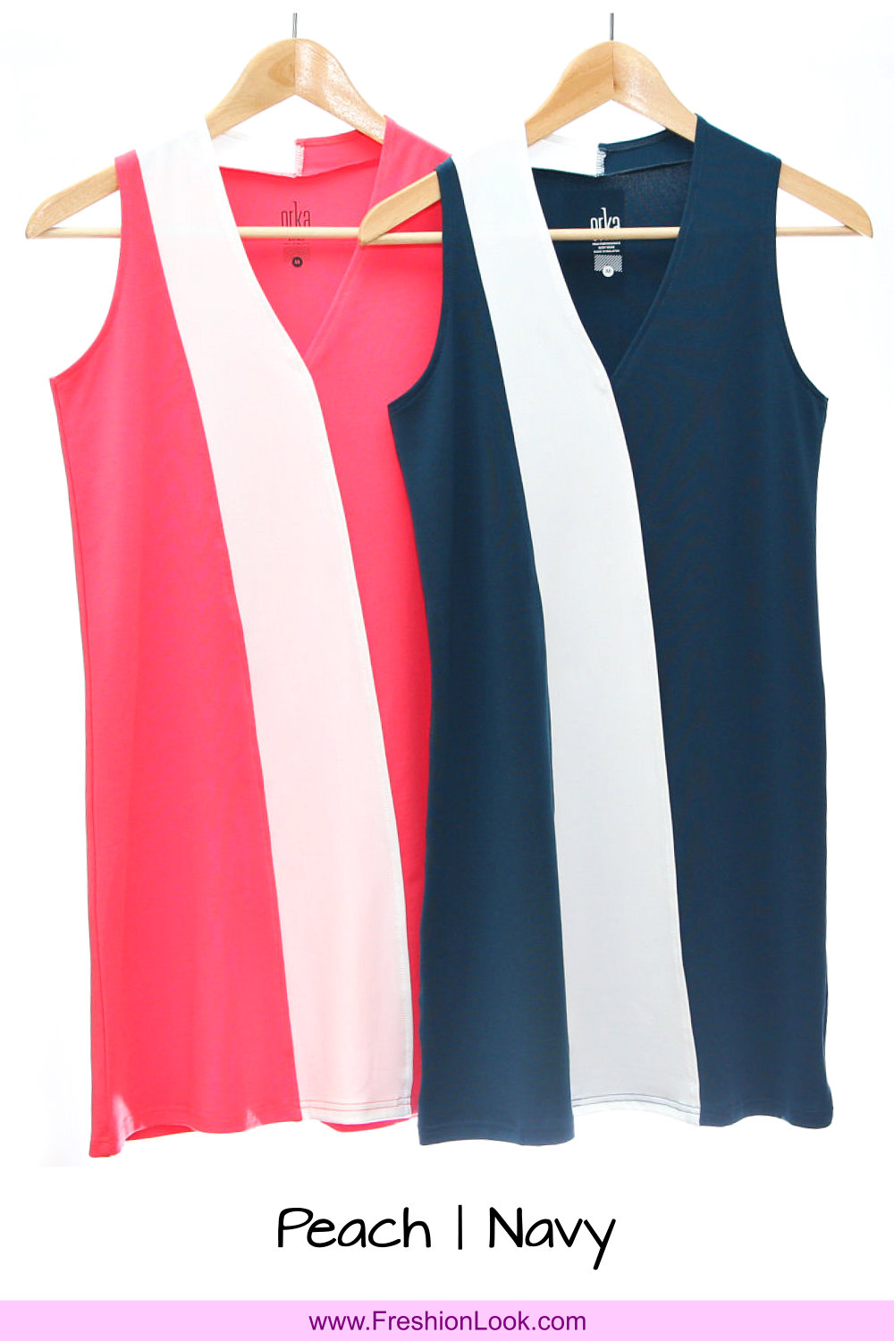 A01 Fashion Wear Women Panelled Office Dress Peach Navy Colour D0105 FreshionLook Fresh Fashion Fresh Look Freshion Look Boutique Clothing Online Sales 好看美丽时尚衣服服装