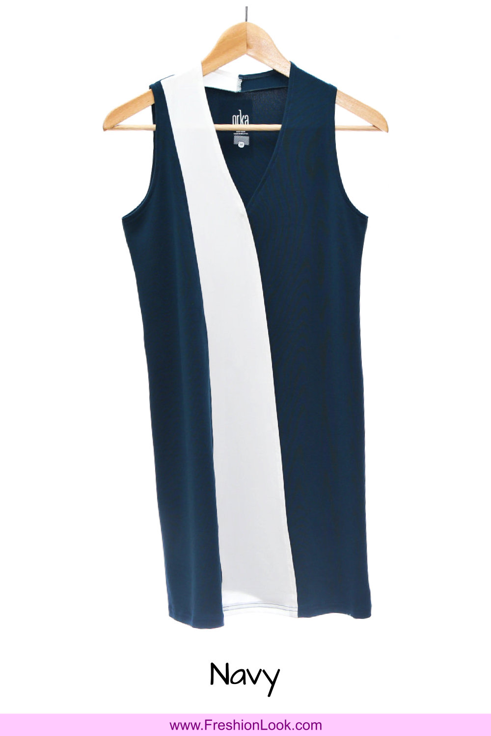 A03 Fashion Wear Women Panelled Office Dress Peach Navy Colour D0105 FreshionLook Fresh Fashion Fresh Look Freshion Look Boutique Clothing Online Sales 好看美丽时尚衣服服装