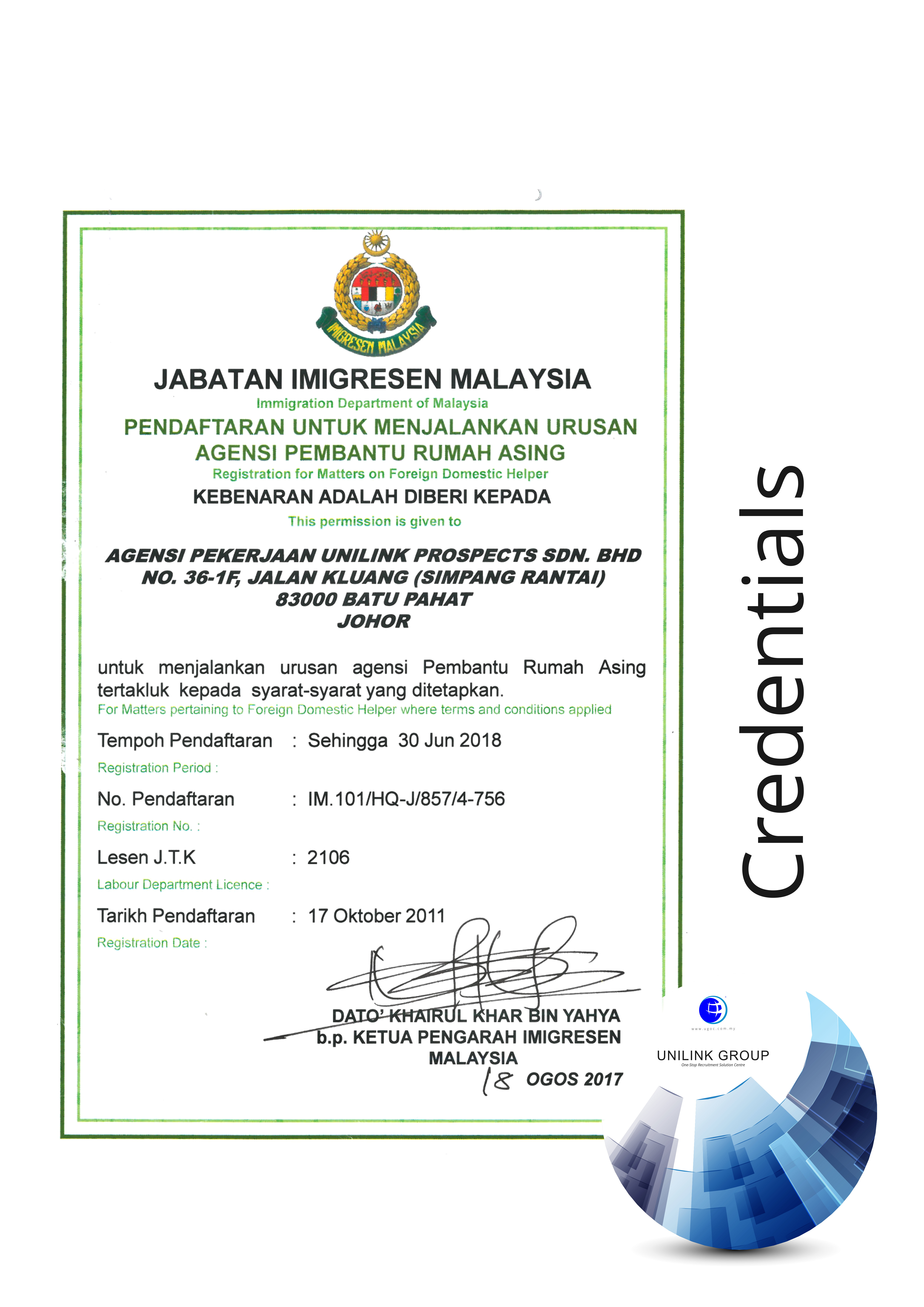 Company Profile of Agensi Pekerjaan Unilink Prospects Sdn Bhd Director Datin Sri Fun See Hoon Datin Sri Ivy Malaysia A15